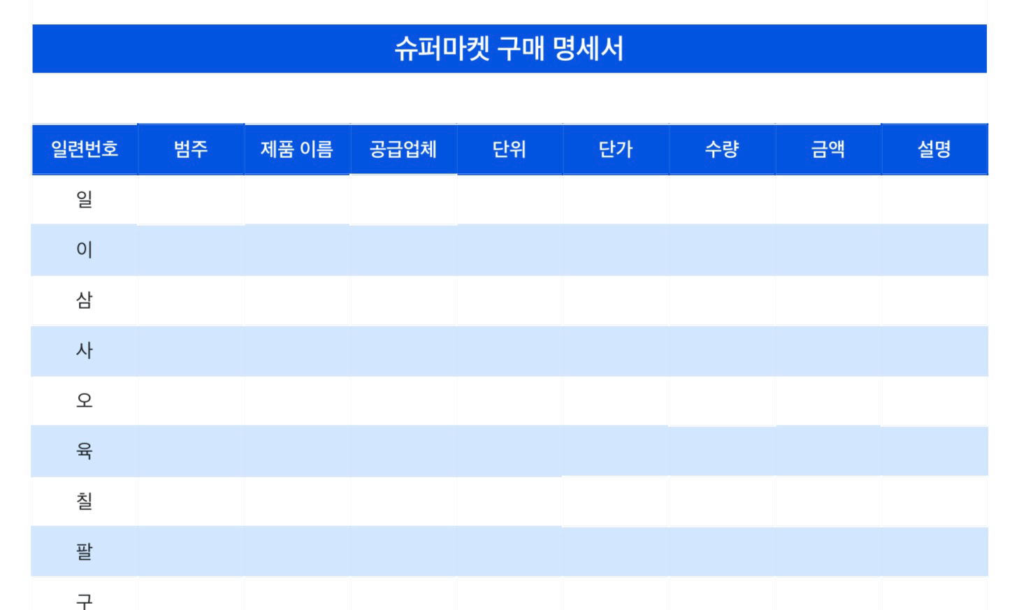 슈퍼마켓 구매 명세서